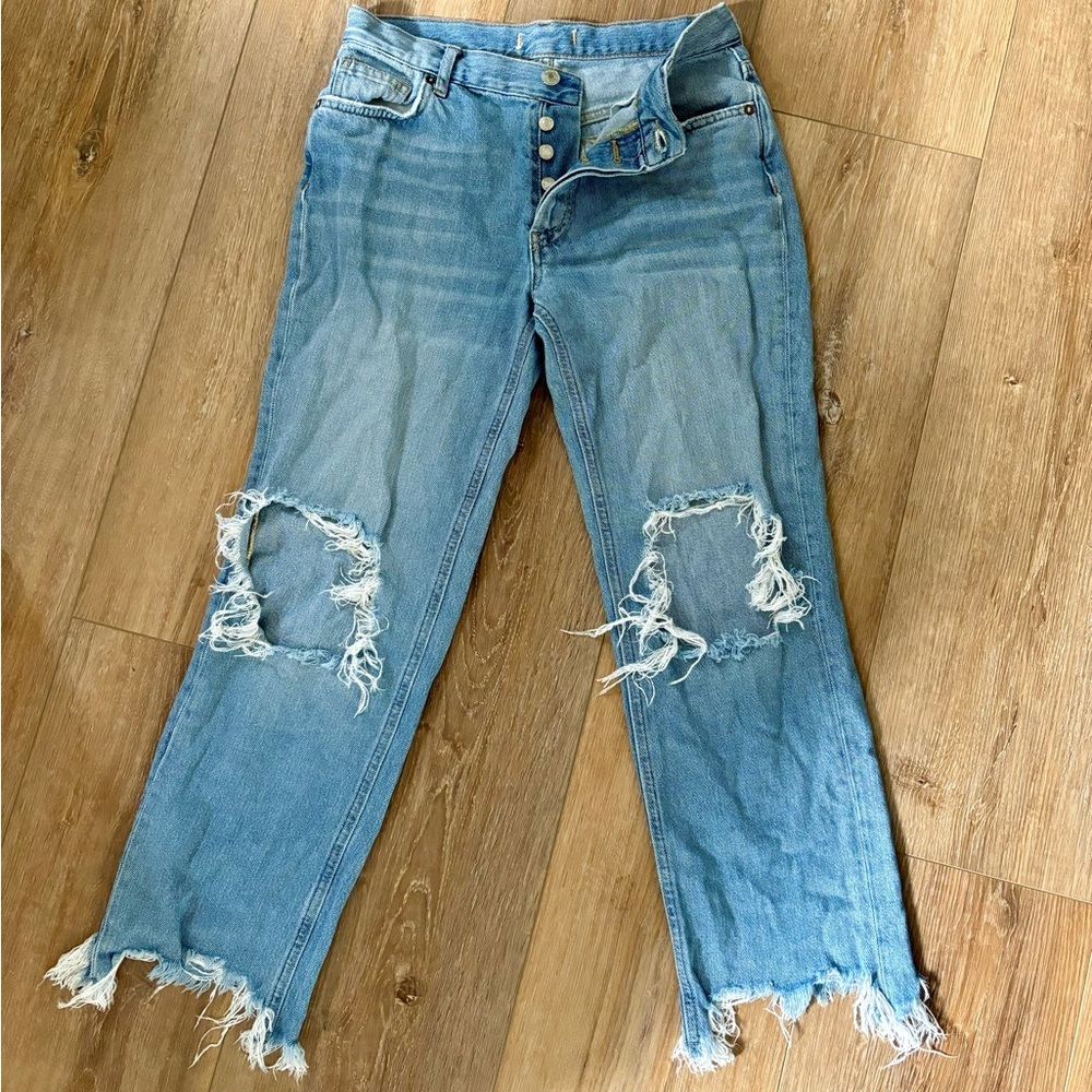 Maggie Mid Rise Straight Leg Jean in Aged‎ to Perfection FREE PEOPLE